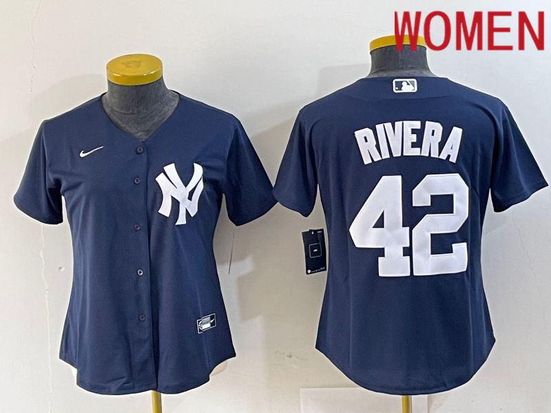 Women New York Yankees 42 Rivera Blue 2024 Nike Game MLB Jersey style 1